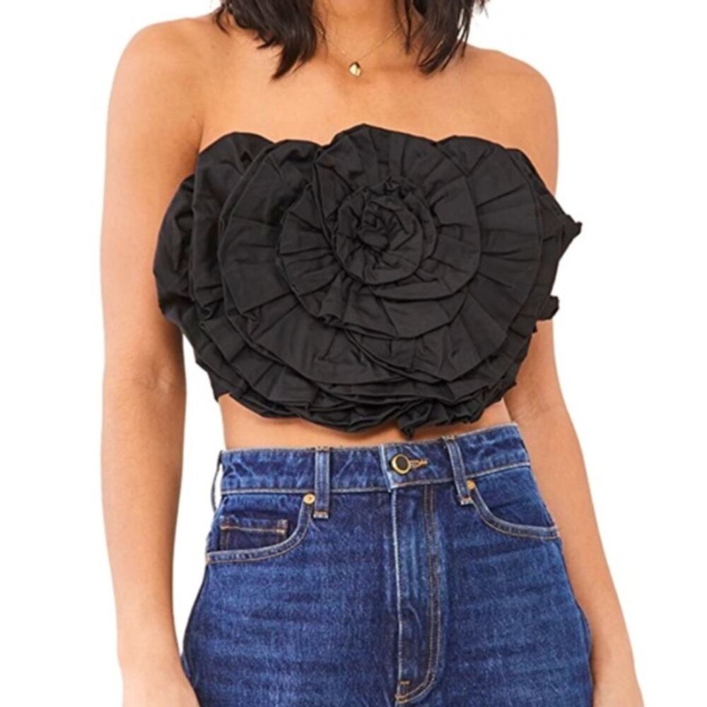 Mara Hoffman Rose Strapless Top Black Size XXS Rosette Crop Top Cotton NWT - Picture 10 of 10